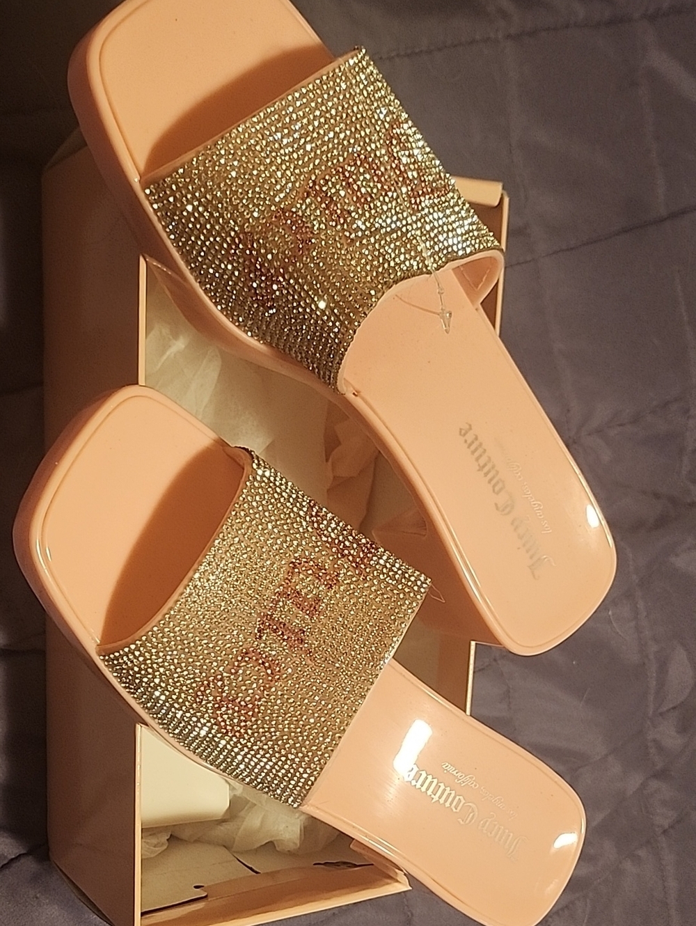 Juicy Couture Pink Crystal Embellished Slide Mules